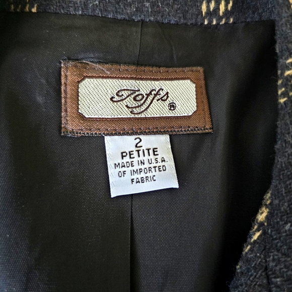 Toffs vintage wool blend blazer size 2 petite charcoal gray plaid single button - Picture 10 of 11